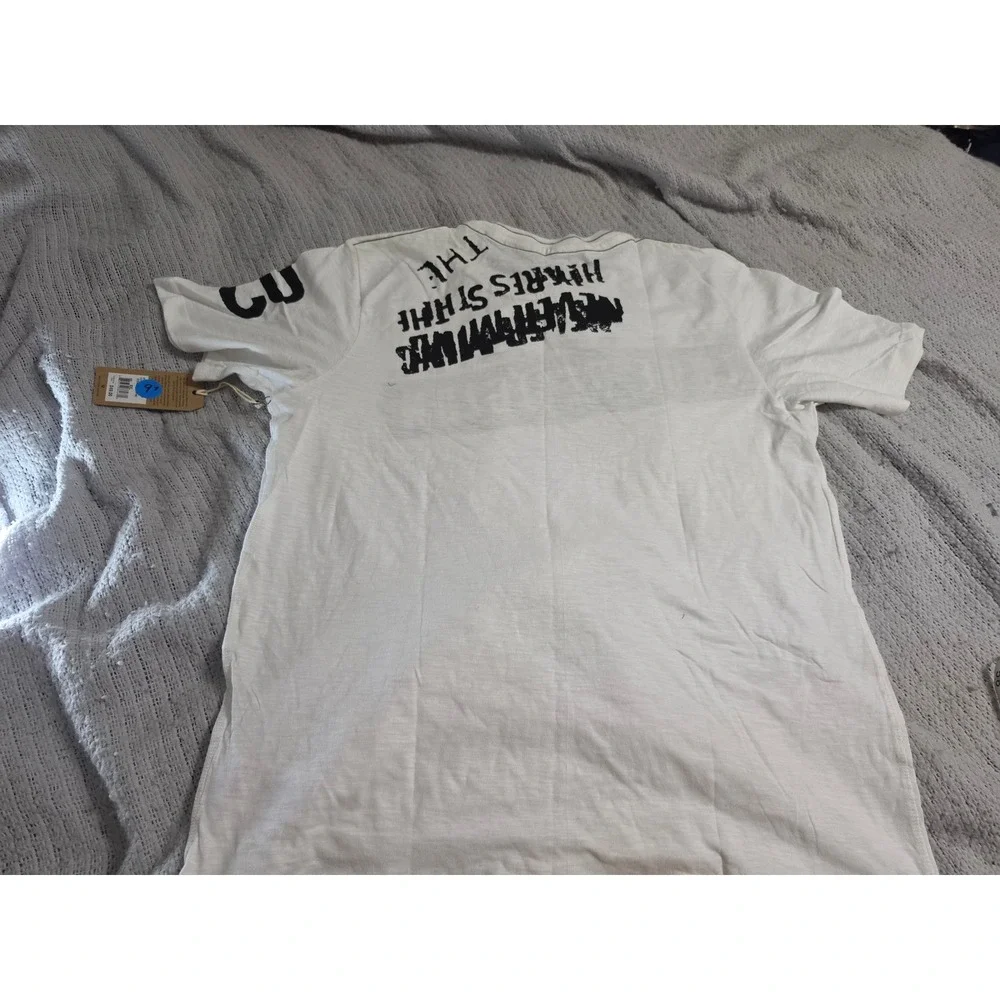 True Religion Mens Graphic Logo T-Shirt White Black 2XL Short Sleeve Slub Cotton